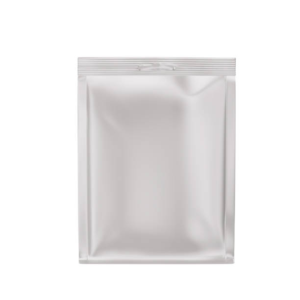 istock White grey silver foil blank bag package on white background aluminium bag Packaging sachet mockup  food branding packaging 3D rendering, 3D illustration 2162903019