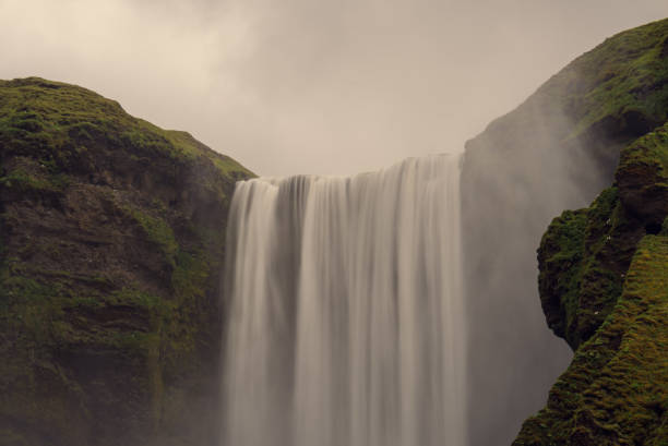 Skogafoss waterfall flowing in Iceland