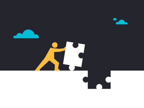 istock A man is pushing the last piece of puzzle. Isolated Vector Illustration 2162904535