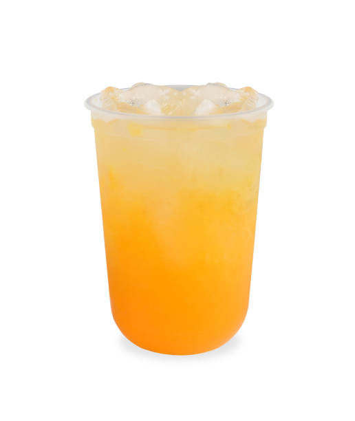 istock A cup oval plastic of Natural squeezed orange ice on white background 2162909527