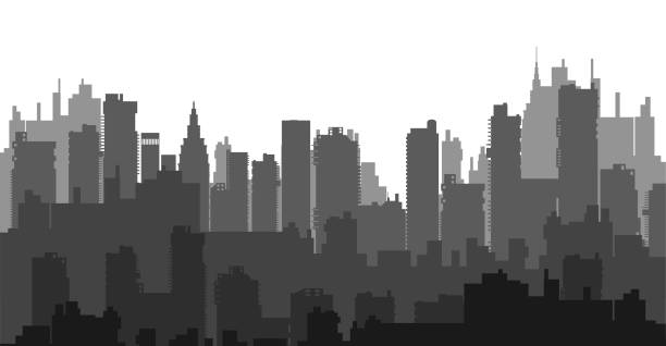 Flat Black Cityscape Silhouette city buildings set Modern