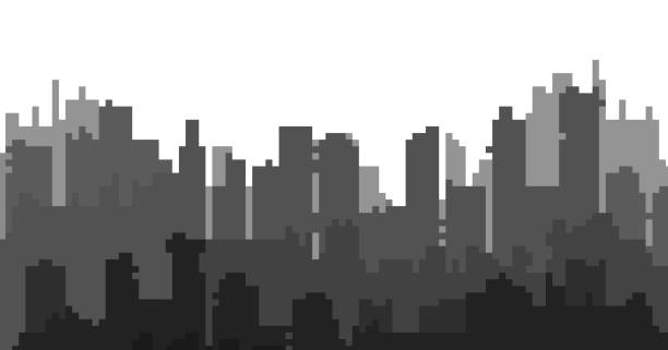 istock A vector landscape of buildings silhouetted on white background. 2162910298
