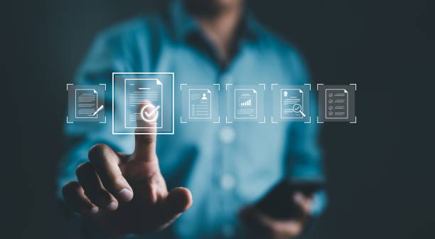 istock Businessman touching standard quality control certification assurance guarantee for automation process. Quality management with Quality Assurance, Quality Control, Standardization, health insurance, 2162910842