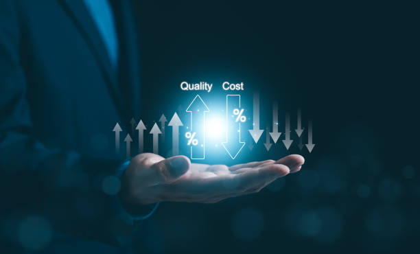 istock Quality increase and cost optimization for products or services to improve efficiency. Businessman with quality control growth graph and cost reduction, Effective business, Efficient Risk, Cost report 2162910857