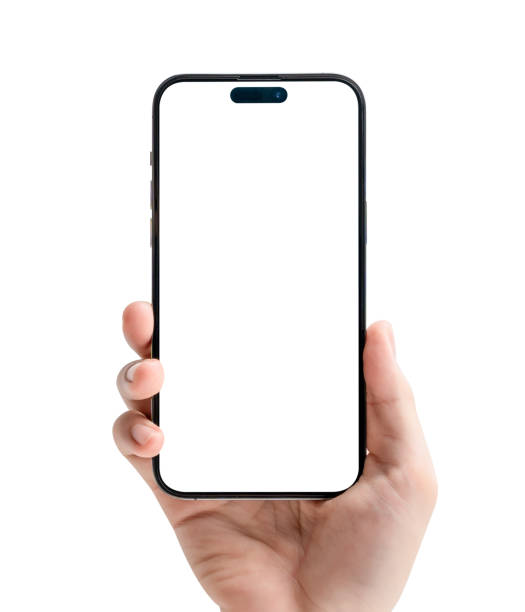 istock Hand showing smartphone with blank screen isolated on white background. 2162920176