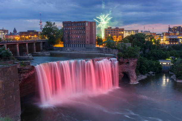 istock Fireworks behind High Falls, Rochester, New York 2162920196