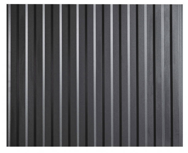 Galvanised steel corrugated profile. Flat roofing sheet isolated on white background. Standing seam metal roof panel with striations and ribs for roofing building, house and wall covering.