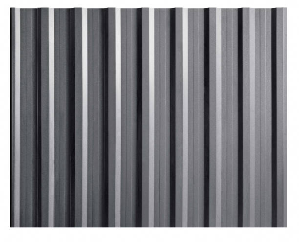 istock Galvanised steel corrugated profile. Flat roofing sheet isolated on white background. Standing seam metal roof panel with striations and ribs for roofing building, house and wall covering. 2162920948