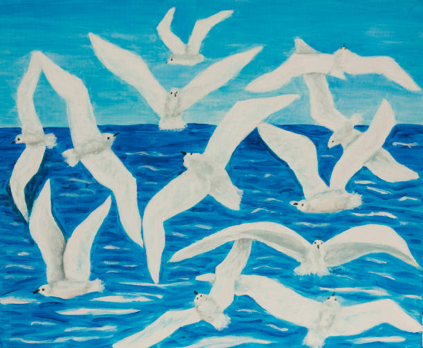 istock Sea gulls and sea acrylic painting on canvas 2162924461