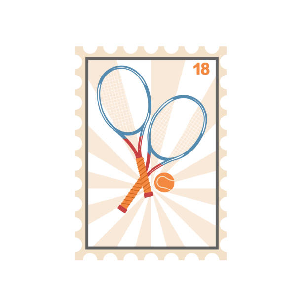 istock Postal stamp with tennis sport game equipment vector illustration isolated on white background 2162926546