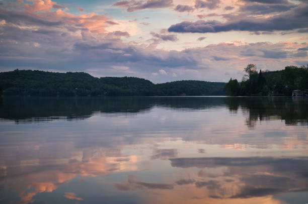 Colorful sunset on a lake with reflection