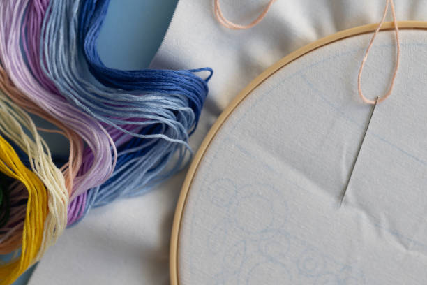 istock Hoop, Tool for hand embroidery and a set of multi-colored threads, hobby concept 2162929986