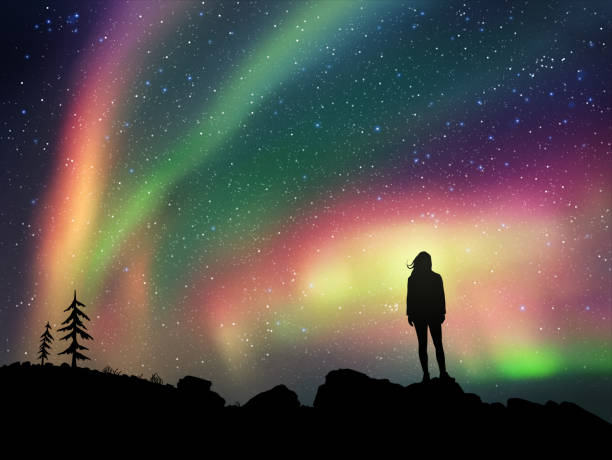 istock Girl stands on top of mountain 2162933385