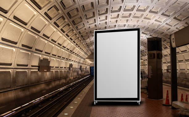 istock Empty billboard mockup with copy space inside trains subway station 2162938081