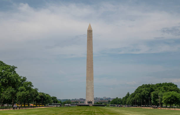 istock Washington memorial monument on sunny day with clouds 2162938107