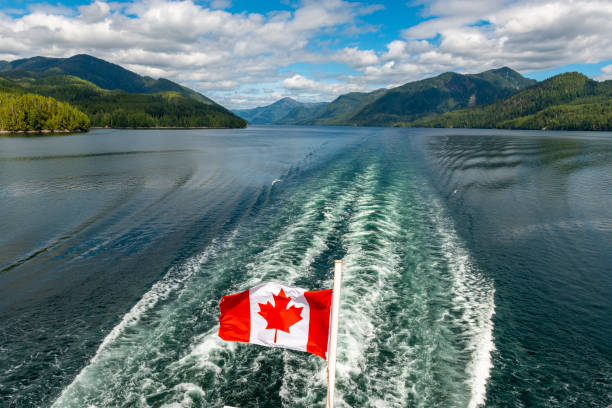 istock Canadian flag along Inside Passage Cruise, Canada 2162938429