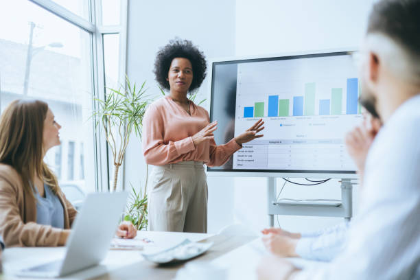 istock Businesswoman presenting to colleagues 2162946020