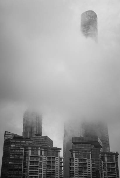 istock Tower over the fog; Black and white colortone 2162946530