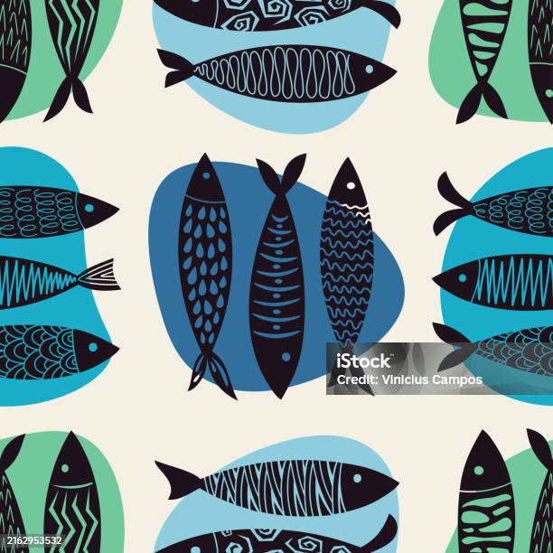 Samlesh Pattern Fish Fish Hand Drawn Seamless Pattern Stock Illustration - Download Image ...
