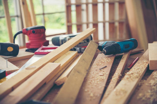 istock DIY craftsperson wood heap carpenter objects woodwork handyman desk. Architect tools with ruler measure hammer home improvement equipments. Wooden builder carpenter repairing construction workshop 2162954296