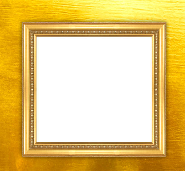 Gold picture frame isolated on a golden background Old village background design