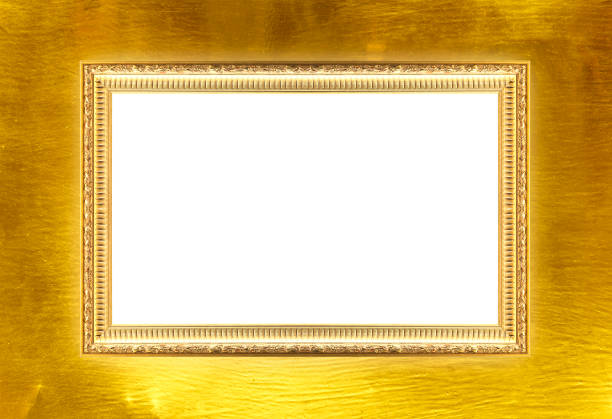 Gold picture frame isolated on a golden background Old village background design