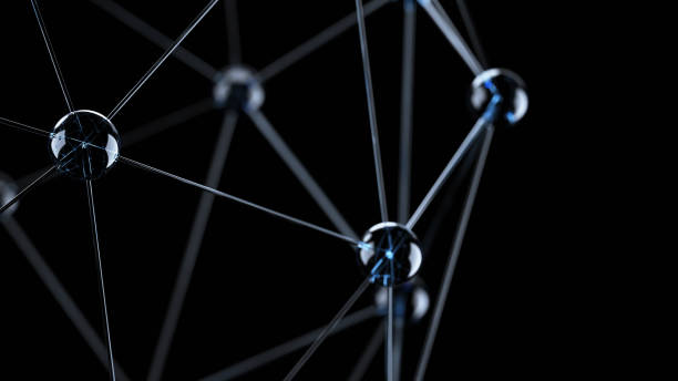Plexus lines and dots on black abstract background. Abstract connection glass spheres and lines. Abstract Technology Network Background