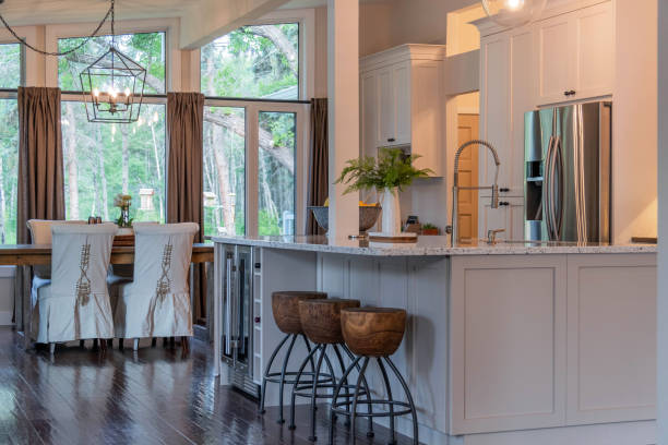 istock Modern open concept country kitchen with large quartz island 2162959108