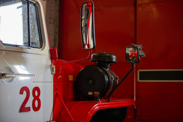 istock The red fire truck is stationed within the garage 2162968271