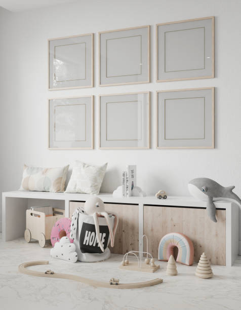 istock Kid mockup, frame in children room, interior living room, background, 3D render 2162968646