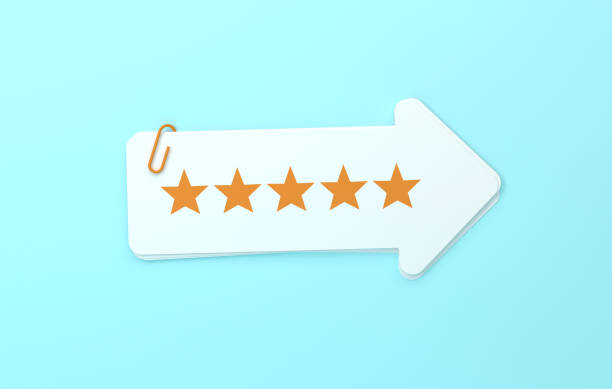 5 Stars Written Arrow Shaped Sticky Notes On Blue Background. Direction Concept.