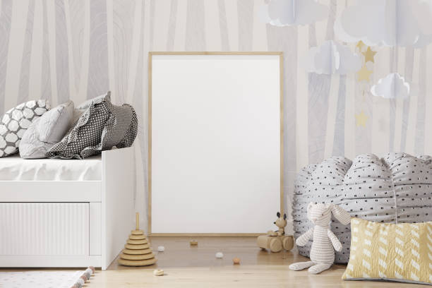 istock Poster in nursery room mockup. 3D rendering 2162974190