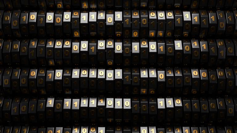 Abstract background with computer binary code numbers. 3 d Animation of binary code on a dark background.