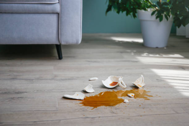 istock A broken cup of coffee fell on laminate, coffee spilled on floor. 2162979591