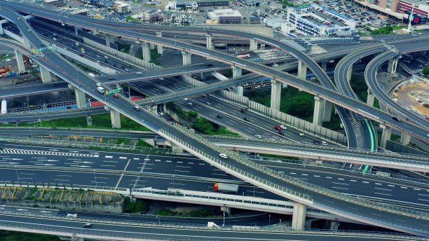 istock Modern overpass highway aerial view. Japanese translation: 