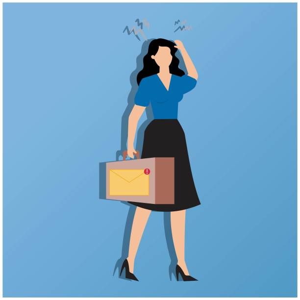 istock Email marketing, looking for customers via email concept, sending email newsletter for discount or promotion information, businesswoman standing carrying email envelope while looking for a recipient 2162982782