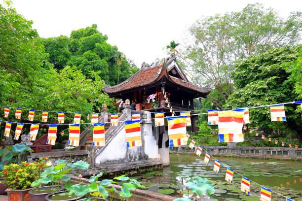One Pillar Pagoda (Chua Mot Cot), a iconic Buddhist temple at Doi Can, Ba Dinh, Ha Noi, Vietnam
