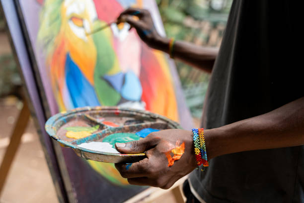 istock Fine arts student holding a palette with paint 2162989170