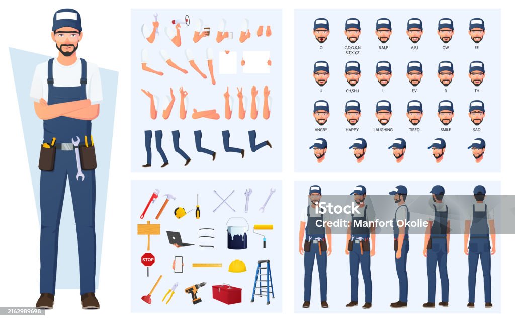 Maintenance Contractor Graphics Handyman Repairman Character Construction And Animation Pack ...