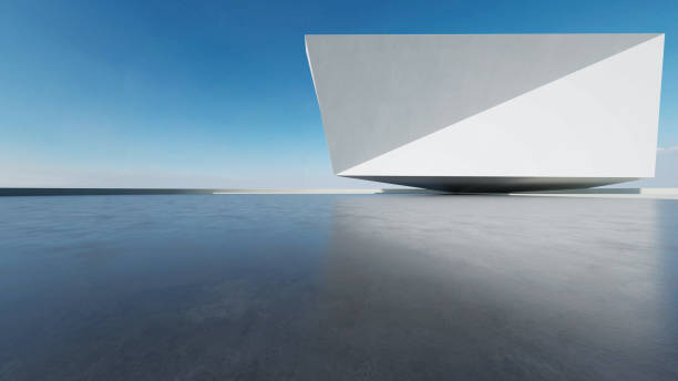 istock 3d render of abstract modern architecture with empty concrete floor, minimal white exterior, car presentation background 2162990926