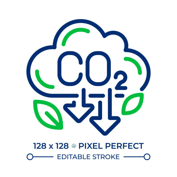 ilustraciones, imágenes clip art, dibujos animados e iconos de stock de emisiones de co2 icono de línea de dos colores - economía baja en carbono