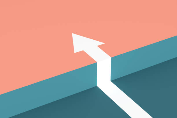 White arrow changing direction overcoming obstacle minimalist style