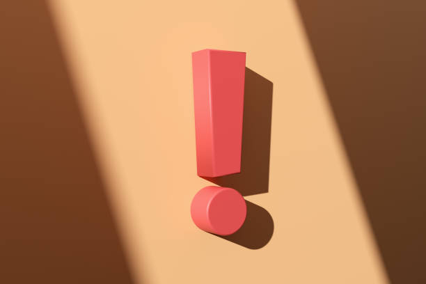 Red exclamation mark on peach background, conveying importance. Attention, caution, warning, alert or danger. Perfect for creative projects needing urgency. 3d render.