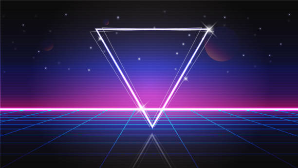 istock Retro background futuristic landscape 1980s style. Synthwave wireframe landscape.Digital retro landscape cyber surface. 80s party background. 2162997827