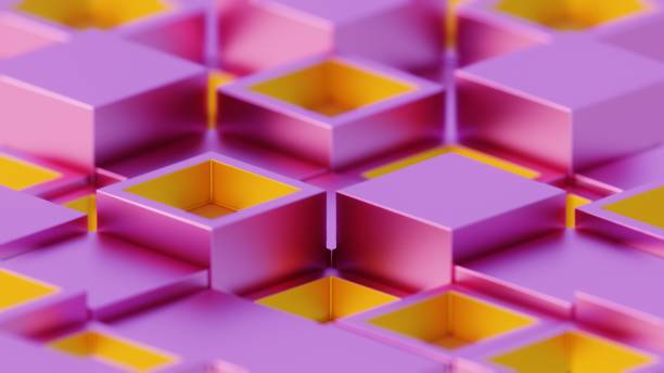 istock Abstract Geometric Pattern with Purple and Yellow 3D Cubes 2162999026