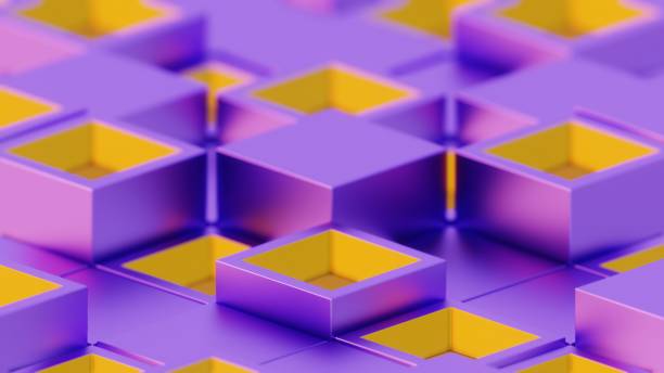 istock Abstract Geometric Pattern with Purple and Yellow 3D Cubes 2162999078