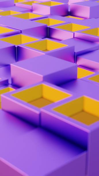 istock Abstract Geometric Pattern with Purple and Yellow 3D Cubes 2162999159