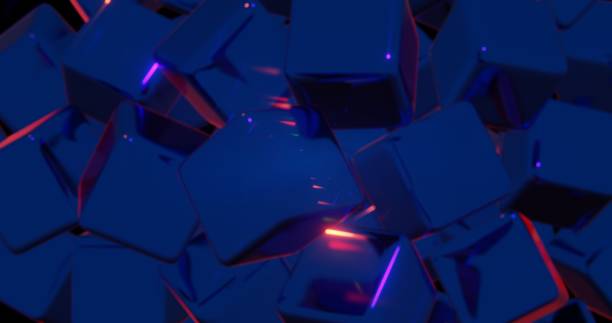 istock Abstract 3D Cubic Pattern with Blue and Pink Neon Highlights 2162999232
