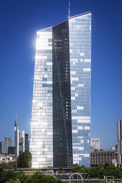 Captivating view of Frankfurt with the iconic EZB tower, under a clear blue sky.