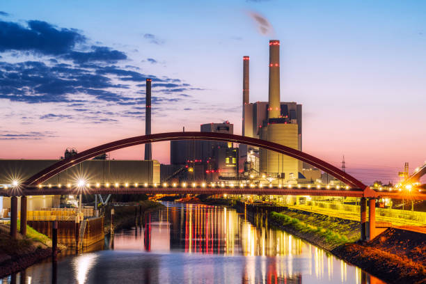 istock Industrial Power Plant With Bridge at Sunset in Germany 2163000057